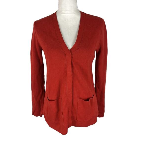 Cabi Style 3888 Passion Cardigan Cotton V-Neck Pockets Molten Lava Size XS - Picture 2 of 7